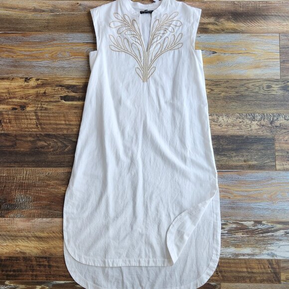 NEW Banana Republic Embroidered Linen Blend Midi Shift Dress Sleeveless White - Picture 1 of 12